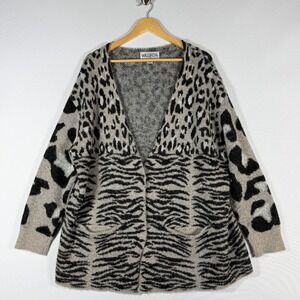 Wildfox Medium Avani Cardigan Grey Animal Leopard‎ Zebra Indie Sleaze Grunge